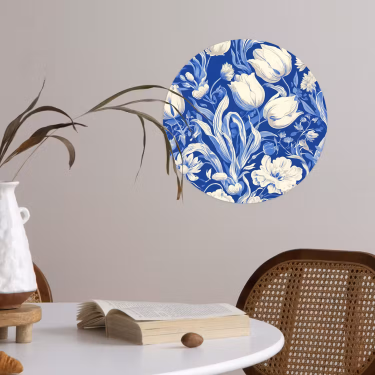 Behangcirkel - Bloemen - Delfts Blauw - Patroon - Tulp — 4