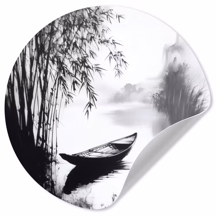 Behangcirkel - Boot - Rivier - Bamboe - Wit — 1