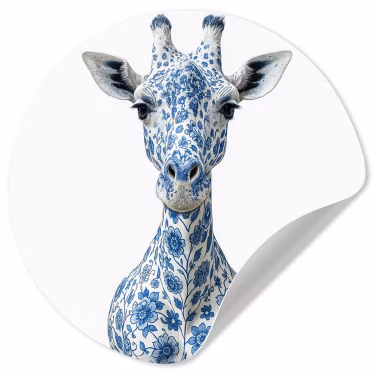 Behangcirkel - Giraffe - Delfts blauw - Dieren - Minimalistisch — 1