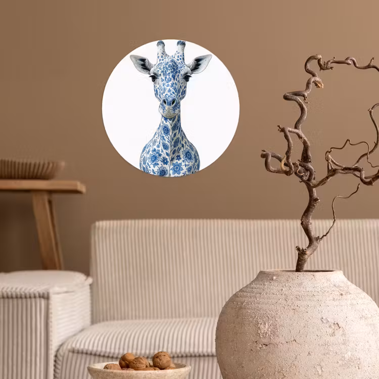 Behangcirkel - Giraffe - Delfts blauw - Dieren - Minimalistisch — 2