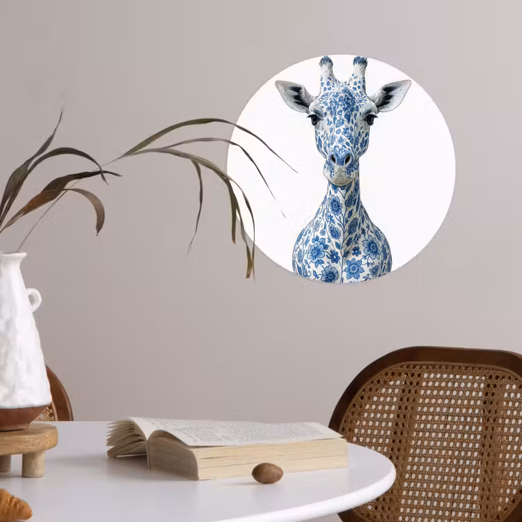 Behangcirkel - Giraffe - Delfts blauw - Dieren - Minimalistisch — 4