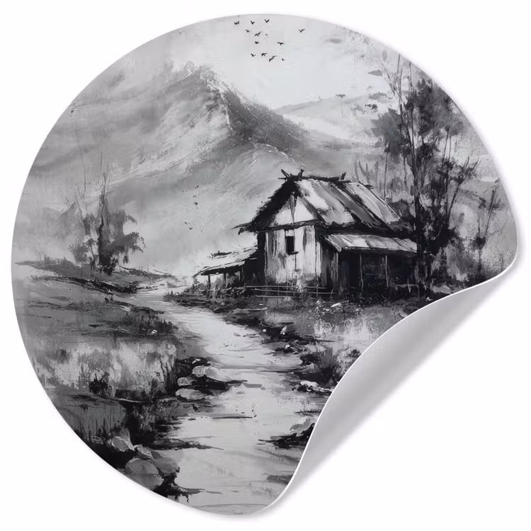 Behangcirkel - Hut - Grijs - Bergen - Mistig — 1