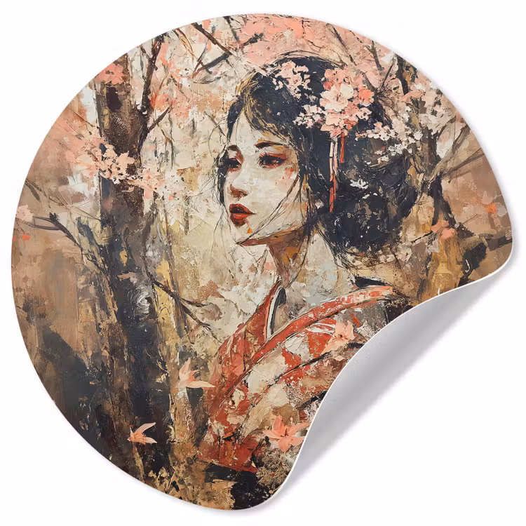 Behangcirkel - Kimono - Vrouw - kersenbomen — 1
