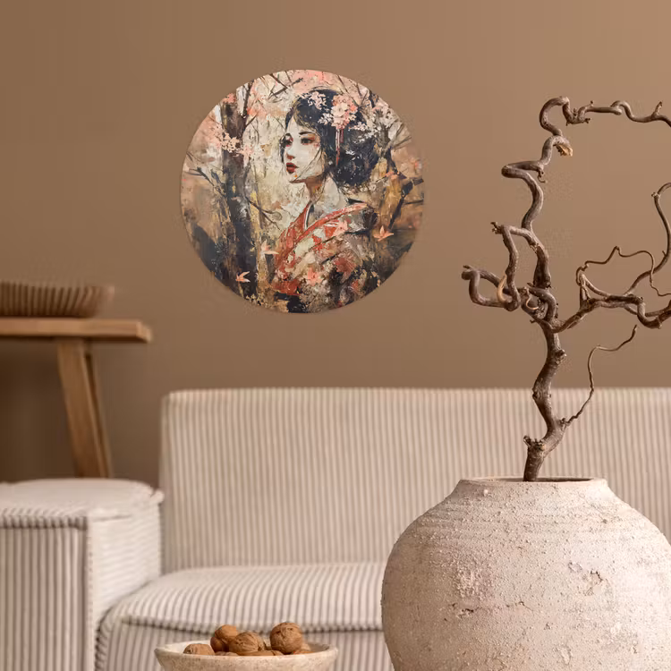 Behangcirkel - Kimono - Vrouw - kersenbomen — 2