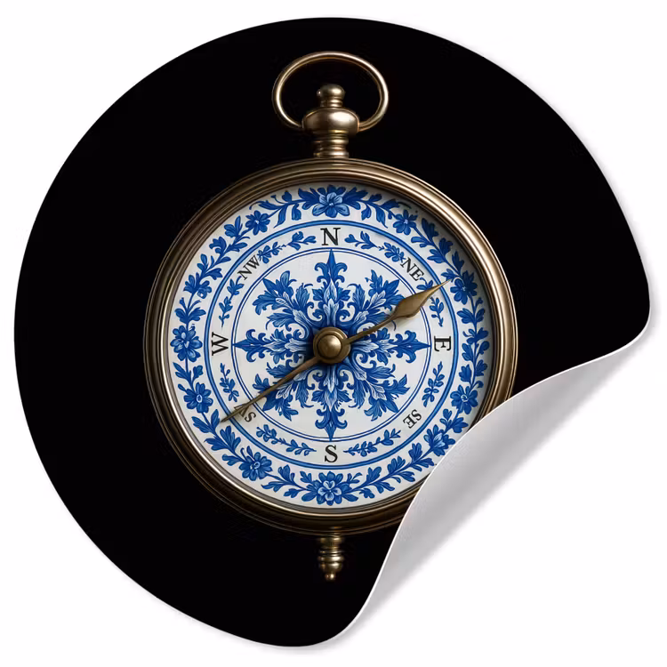 Behangcirkel - Kompas - Delfts blauw - Zwart — 1