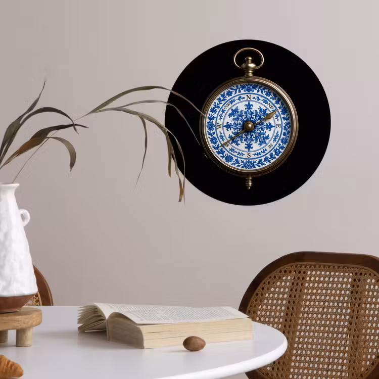 Behangcirkel - Kompas - Delfts blauw - Zwart — 4