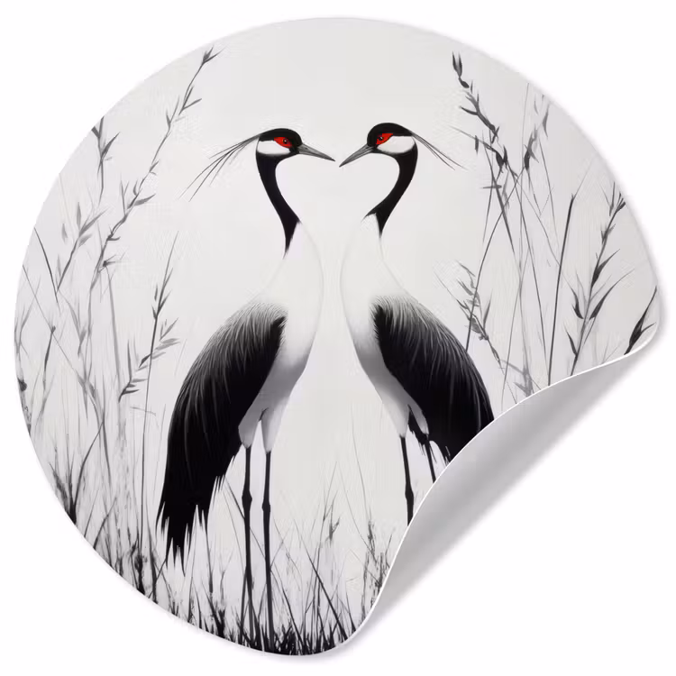Behangcirkel - Kraanvogels - Gras - Hartvorm - Zwart — 1