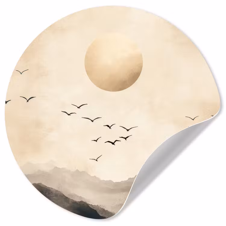 Behangcirkel - Landschap - Japandi - vogel — 1