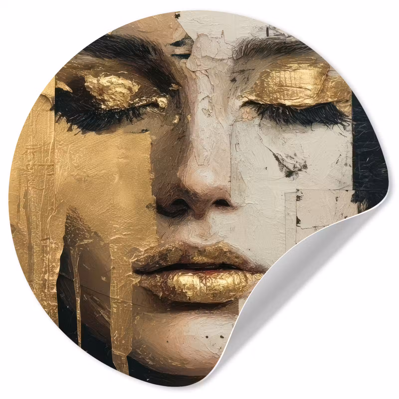Behangcirkel - Abstract - Goud - Gezicht - Lippen — 1