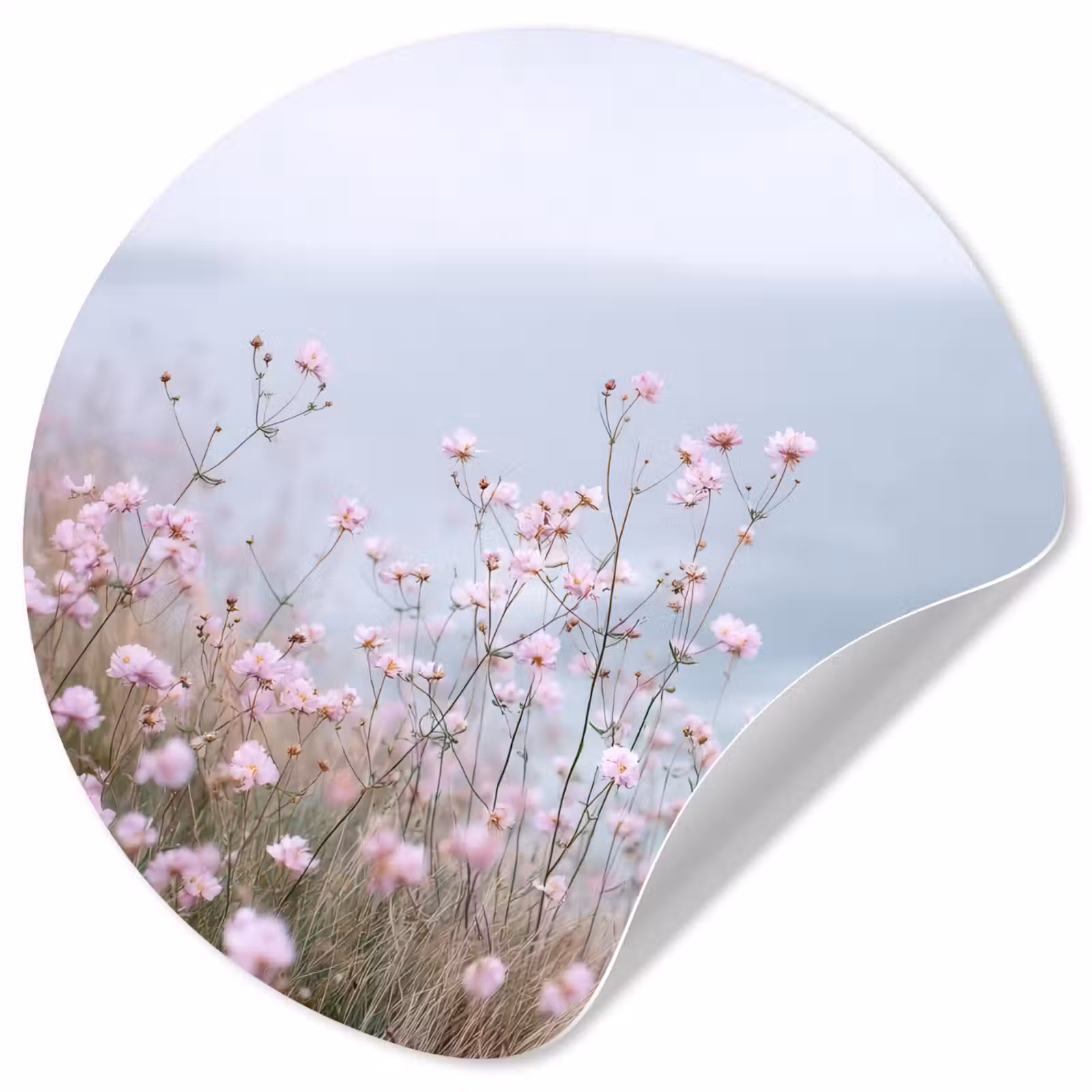 Behangcirkel - Klif - Bloemen - Zee - Roze — 1