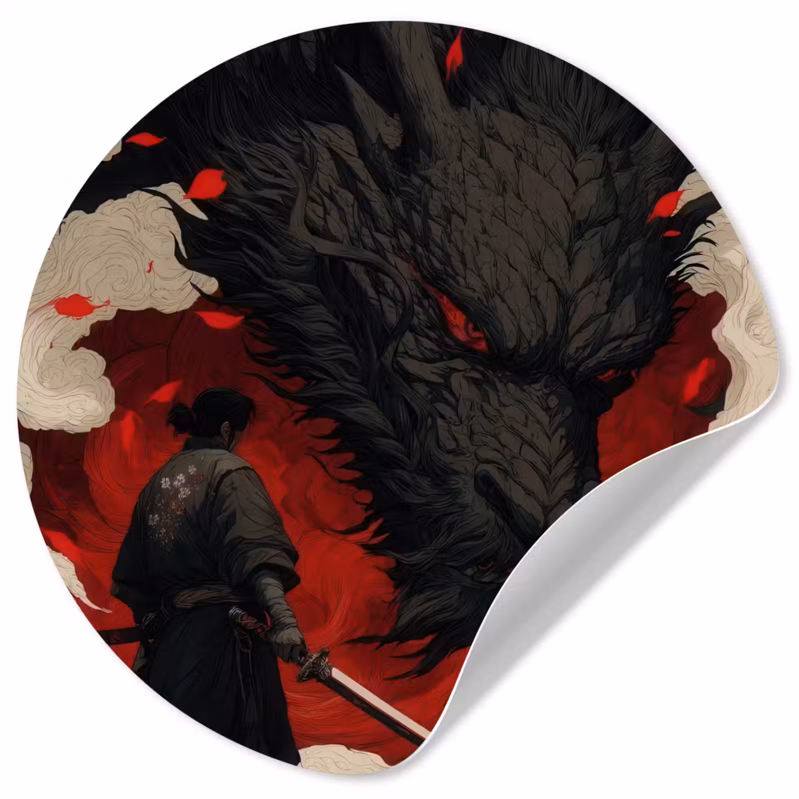 Behangcirkel - Krijger - Draak - Zwart - Rood - Rook — 1
