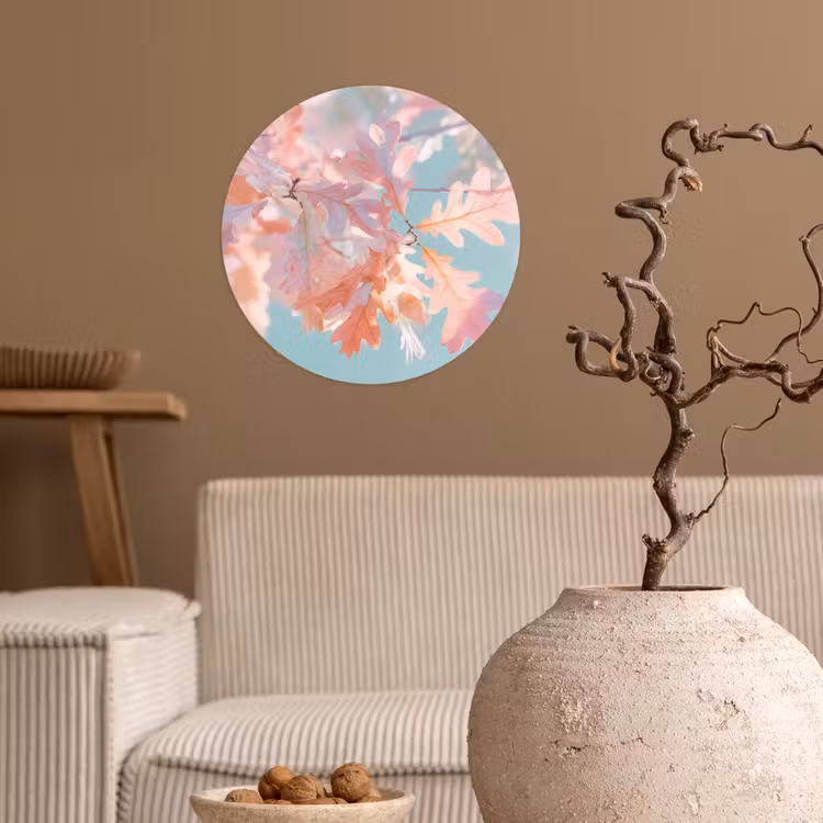Behangcirkel - Eikenbladeren - Takken - Roze — 2