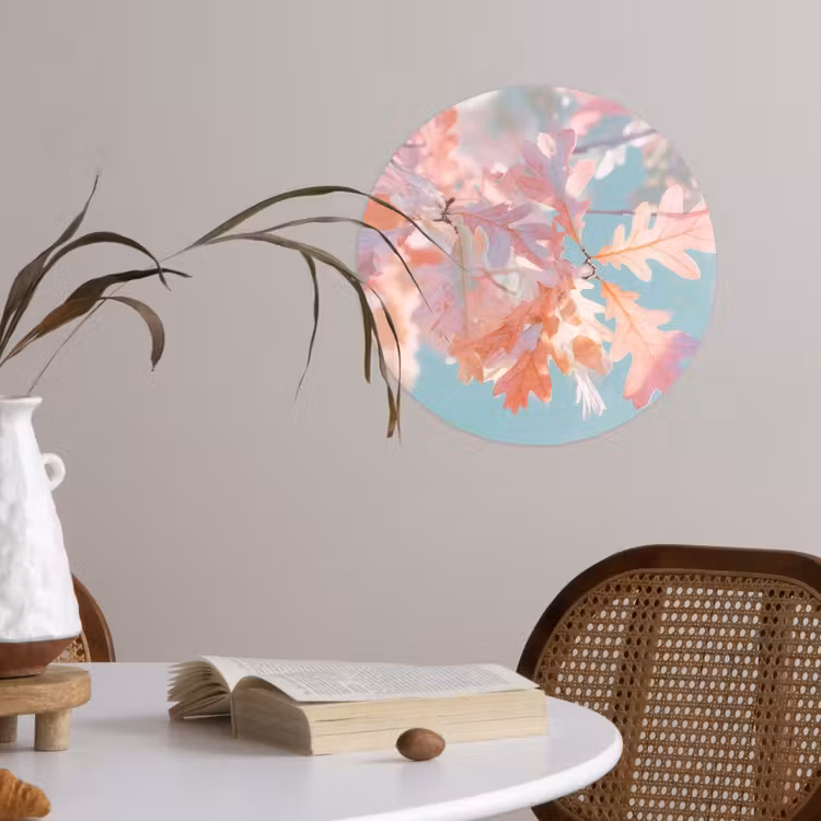 Behangcirkel - Eikenbladeren - Takken - Roze — 4