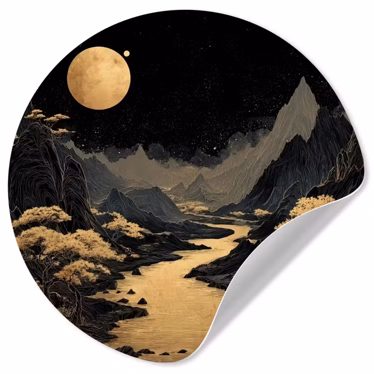 Behangcirkel - Gouden rivier - Bergen - Maan - Sterrenhemel — 1