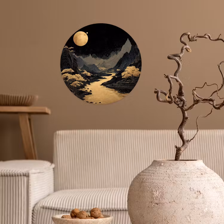Behangcirkel - Gouden rivier - Bergen - Maan - Sterrenhemel — 2