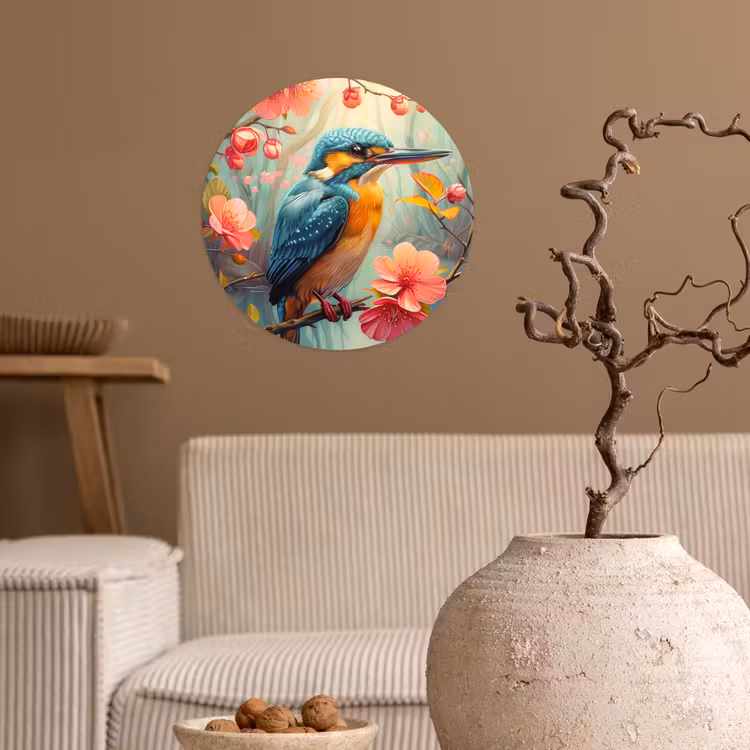 Behangcirkel - IJsvogel - Bloesem - Natuur - Vogels - Bloemen — 2
