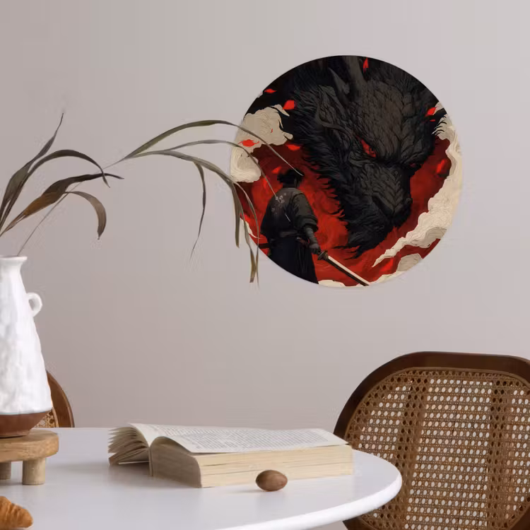 Behangcirkel - Krijger - Draak - Zwart - Rood - Rook — 4