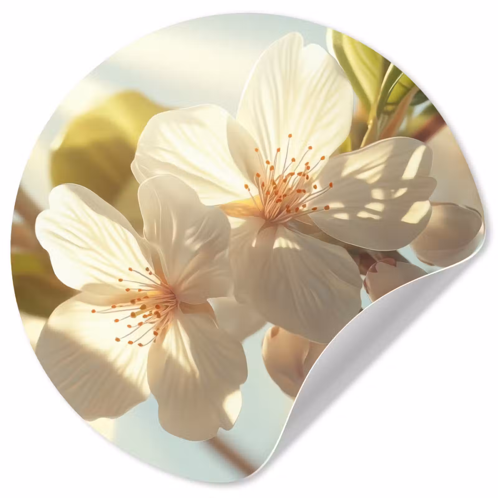 Behangcirkel - Bloesems - Wit - Zonnestralen - Bloemblaadjes — 1