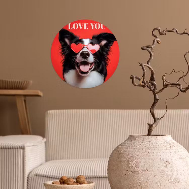 Behangcirkel - Hond - Hartjesbril - Loveyou - Rood — 2
