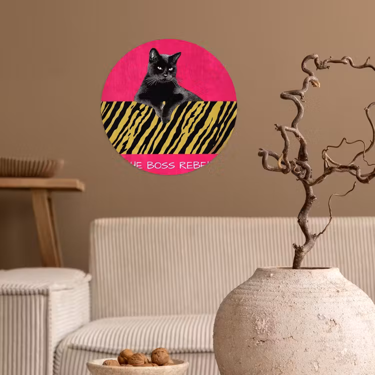 Behangcirkel - Kat - Baas - Roze - Tijgerprint — 2