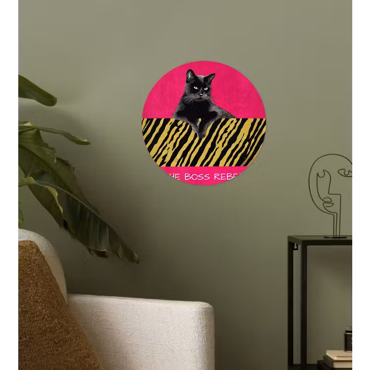Behangcirkel - Kat - Baas - Roze - Tijgerprint — 3