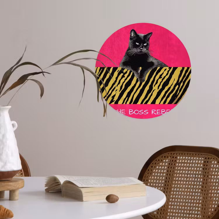 Behangcirkel - Kat - Baas - Roze - Tijgerprint — 4