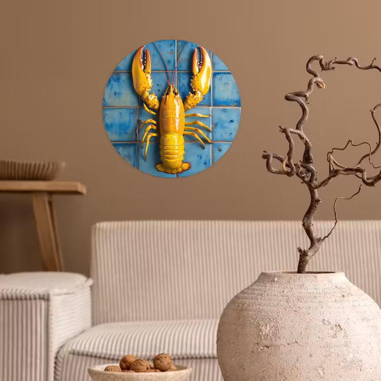Behangcirkel - Kreeft - Geel - Blauw - Tegels — 2