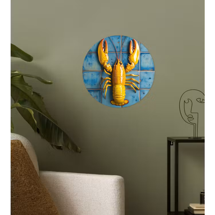 Behangcirkel - Kreeft - Geel - Blauw - Tegels — 3
