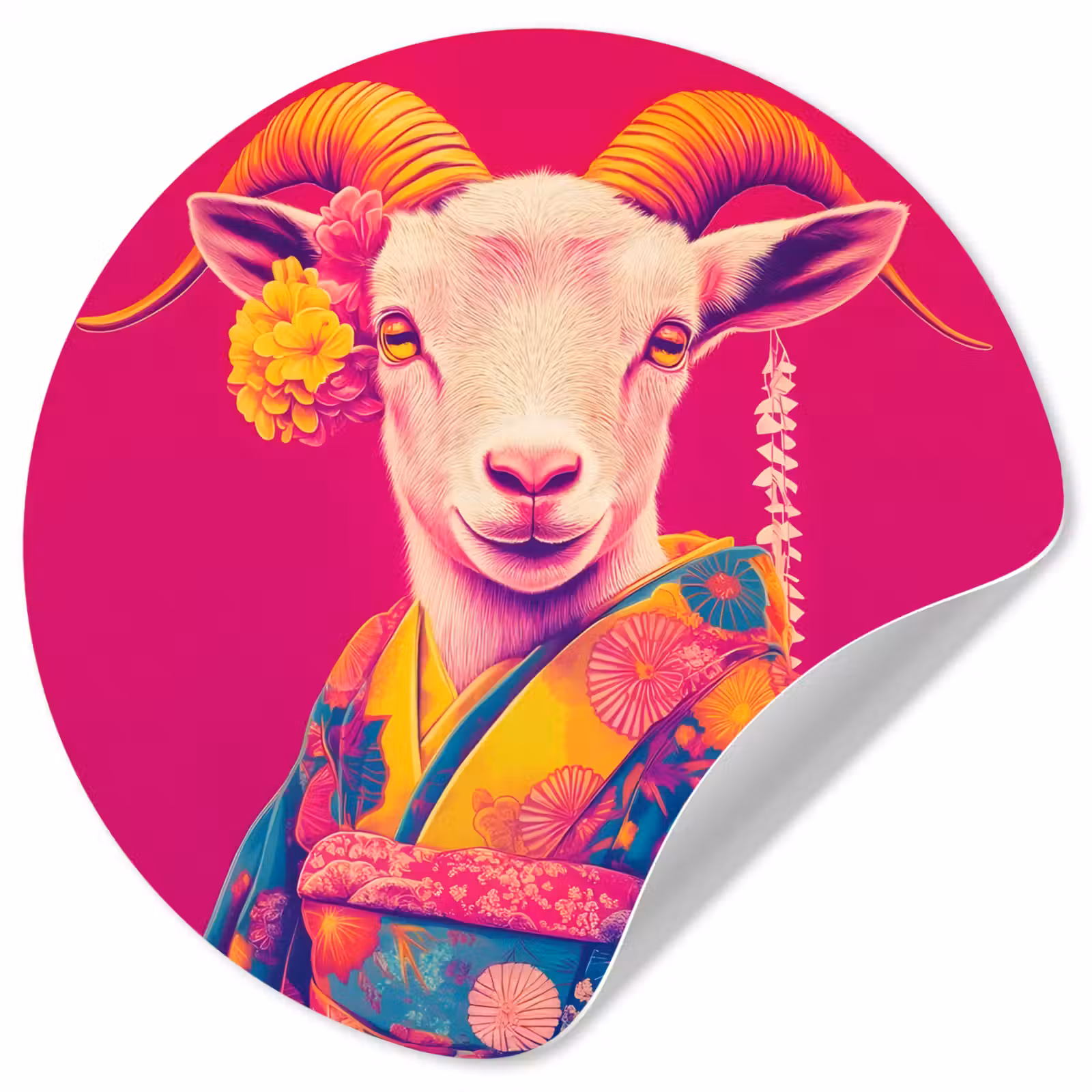 Behangcirkel - Geit - Hoorns - Kimono - Kleurrijk — 1