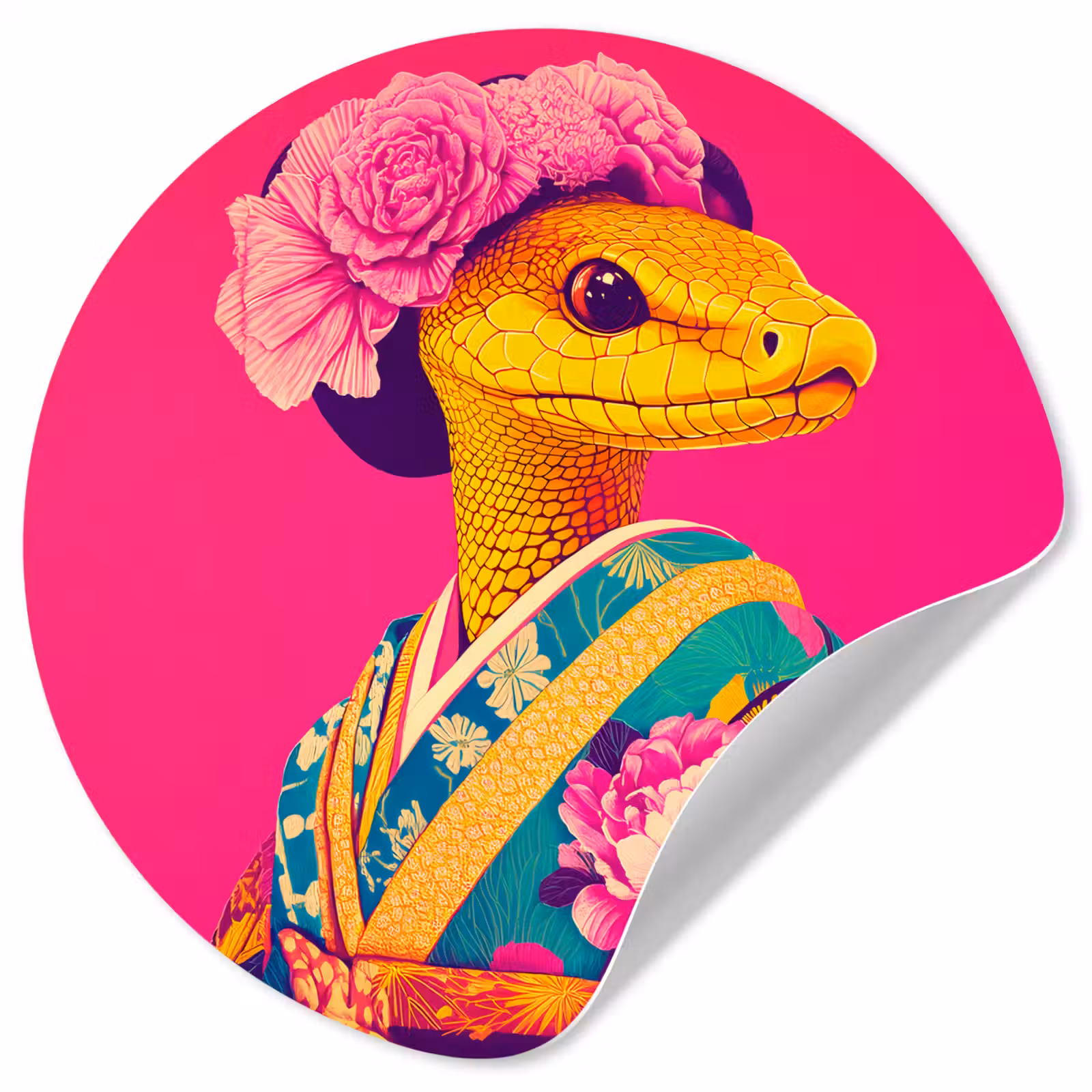 Behangcirkel - Hagedis - Bloemen - Roze - Kimono — 1