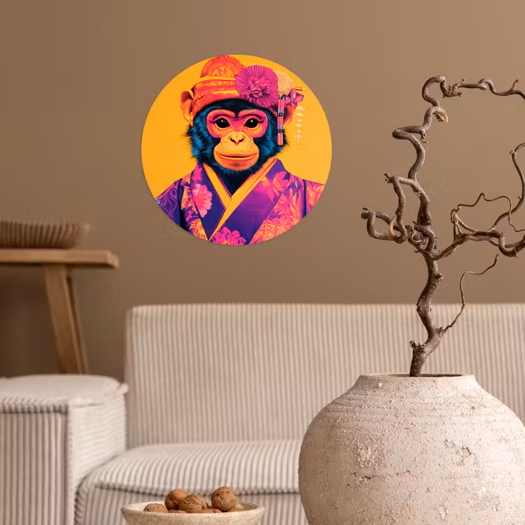 Behangcirkel - Aap - Kimono - Bloemen - Hoofdtooi — 2