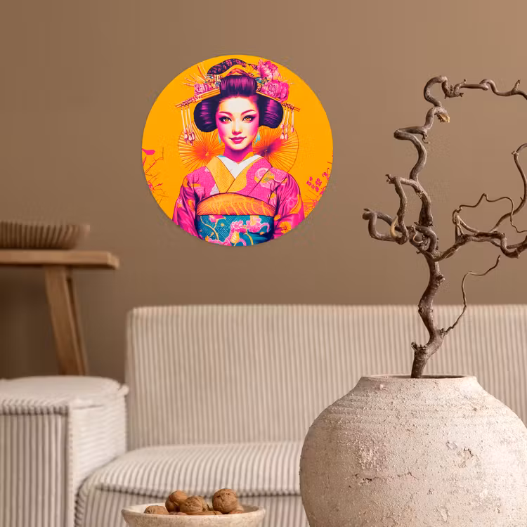 Behangcirkel - Bloemen - Vrouw - Kimono - Roze — 2