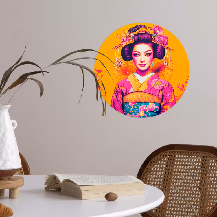 Behangcirkel - Bloemen - Vrouw - Kimono - Roze — 4