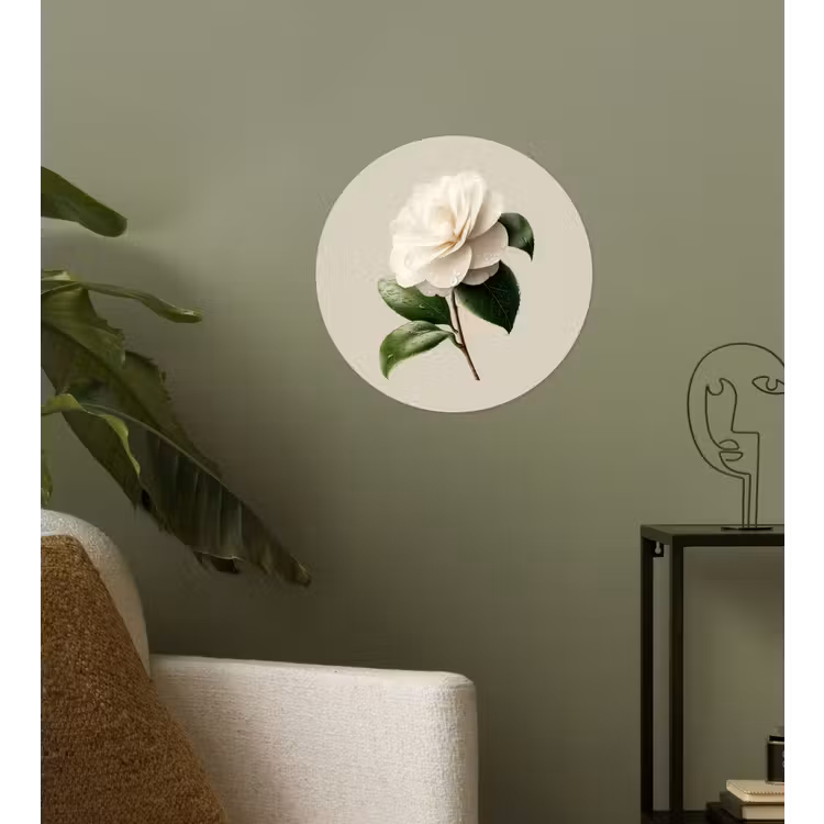 Behangcirkel - Cameliabloem - Wit - Groen — 3