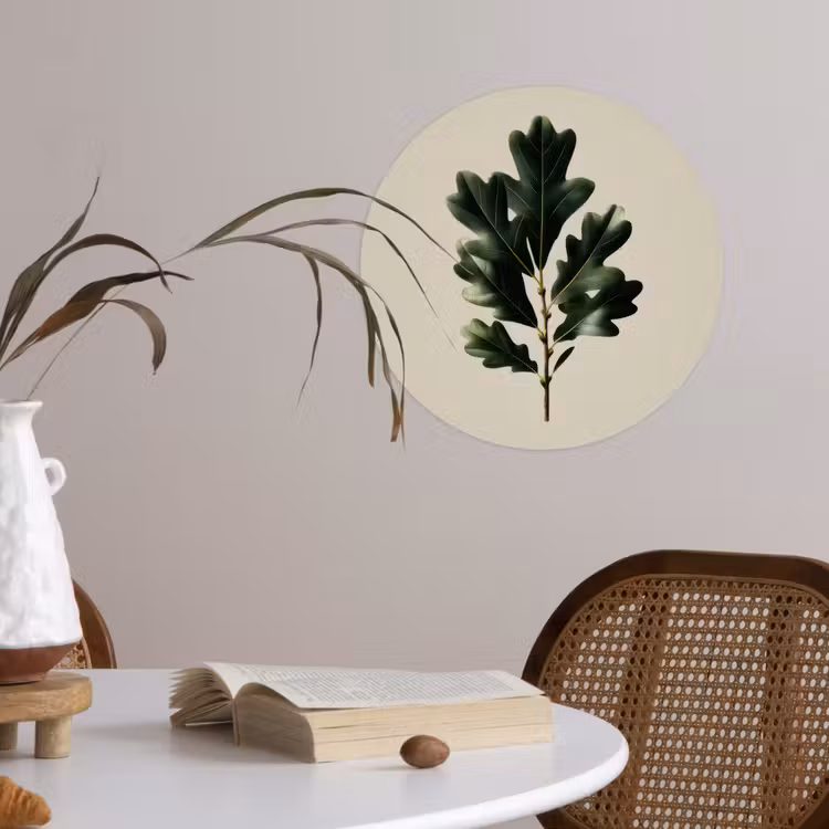 Behangcirkel - Eikenbladeren - Beige - Groen - Golvende randen — 4