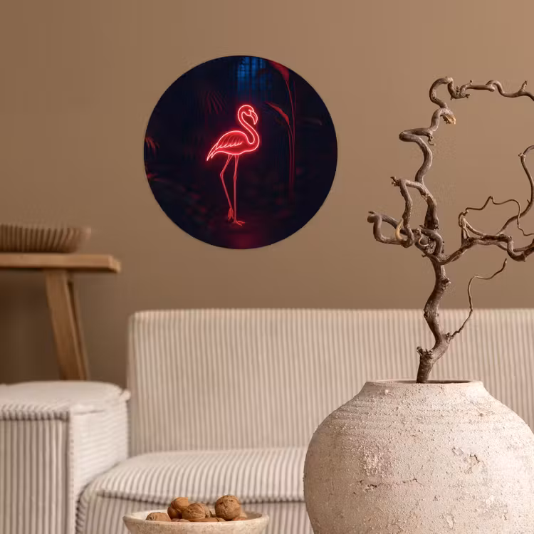 Behangcirkel - Flamingo - Roze - Neon - Licht — 2