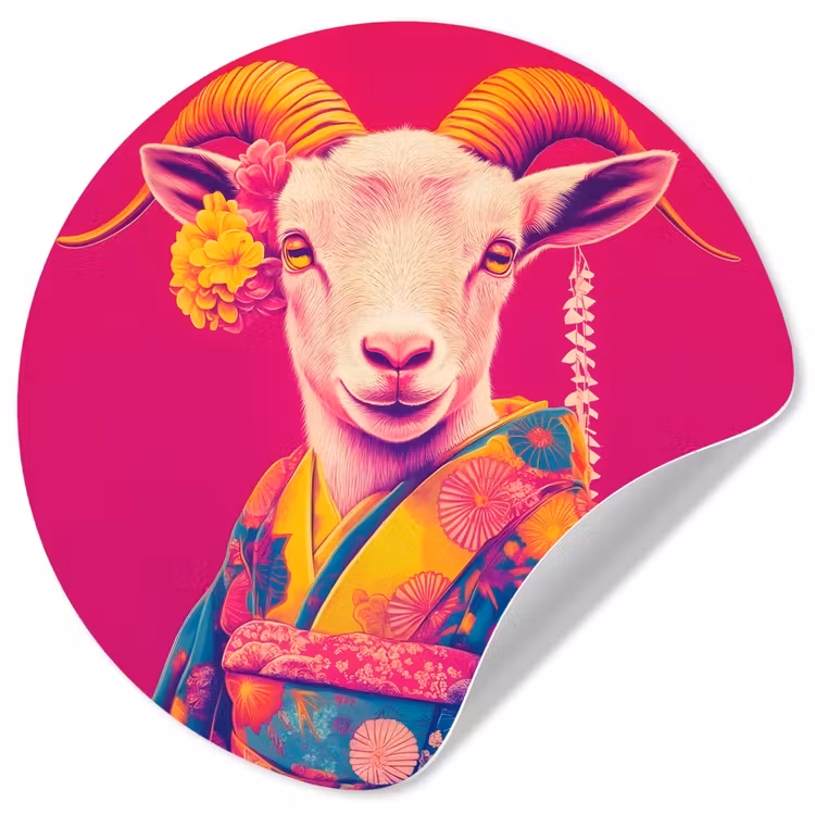 Behangcirkel - Geit - Hoorns - Kimono - Kleurrijk — 1