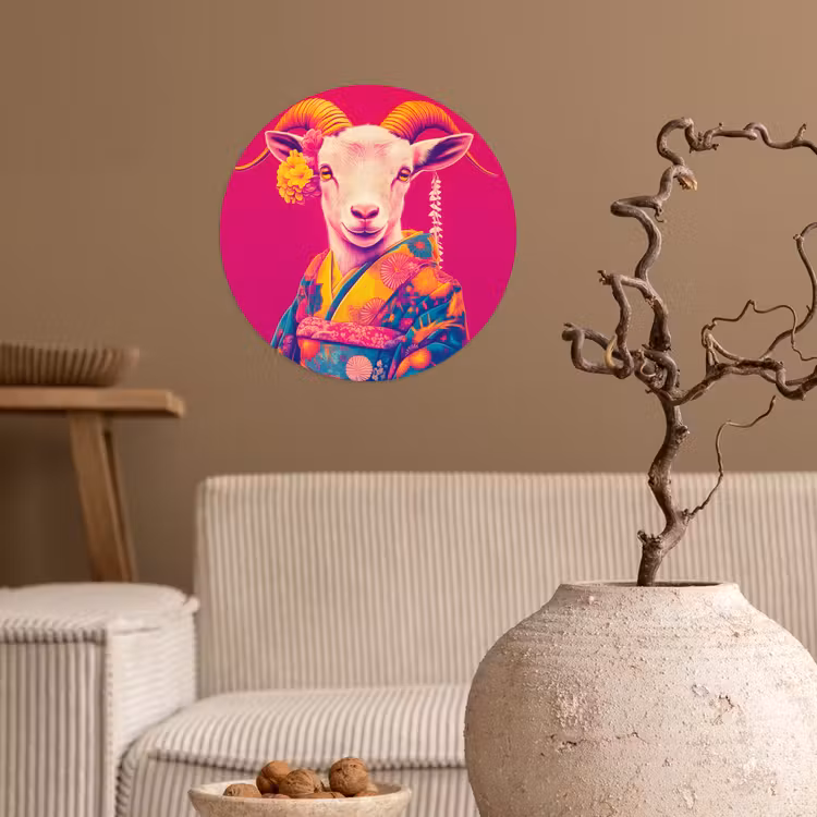Behangcirkel - Geit - Hoorns - Kimono - Kleurrijk — 2