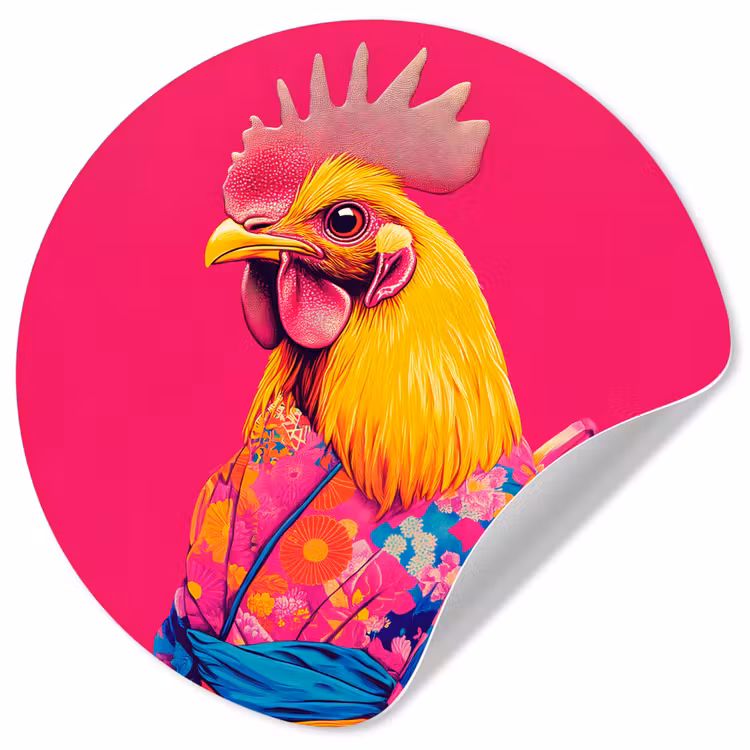 Behangcirkel - Haan - Kleurrijk - Kimono - Roze — 1