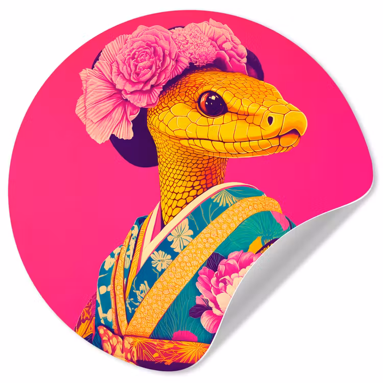 Behangcirkel - Hagedis - Bloemen - Roze - Kimono — 1