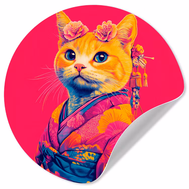 Behangcirkel - Kat - Kimono - Bloemen - Roze — 1