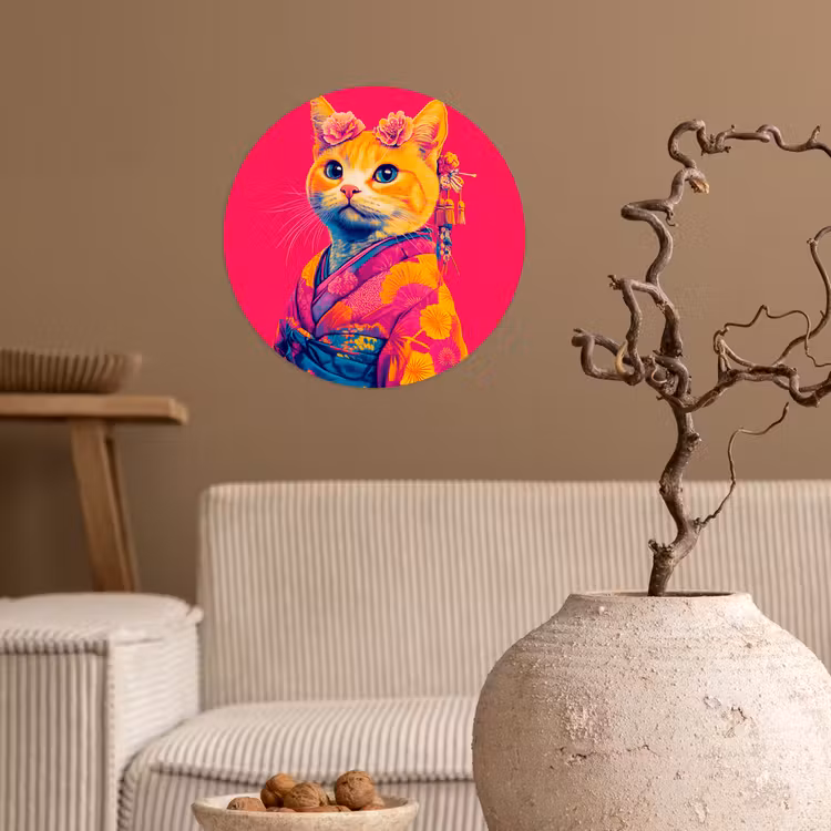 Behangcirkel - Kat - Kimono - Bloemen - Roze — 2