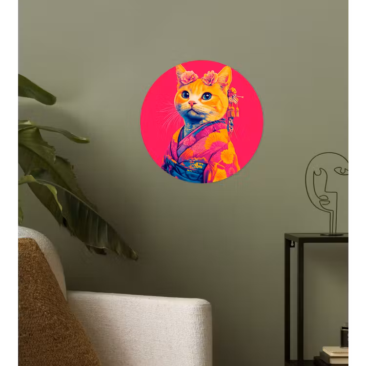 Behangcirkel - Kat - Kimono - Bloemen - Roze — 3