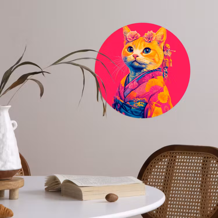 Behangcirkel - Kat - Kimono - Bloemen - Roze — 4
