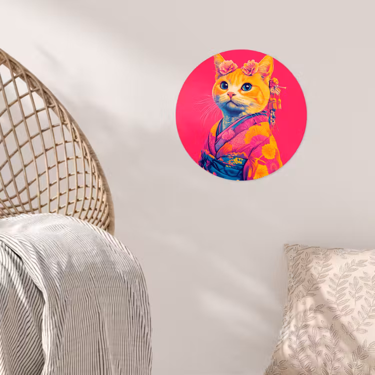 Behangcirkel - Kat - Kimono - Bloemen - Roze — 5