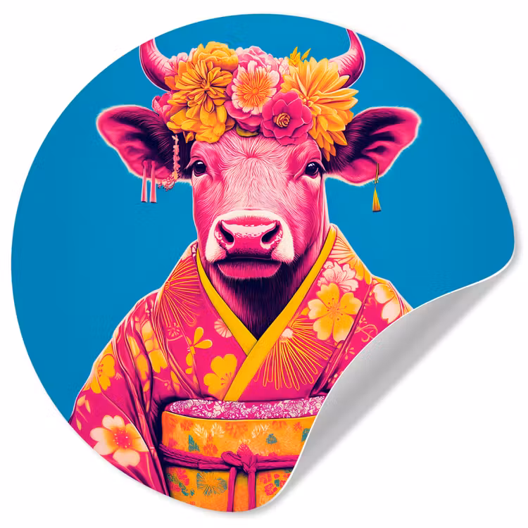 Behangcirkel - Koe - Bloemenkrans - Oorhangers - Kimono — 1