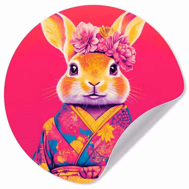 Behangcirkel - Konijn - Bloemen - Kleurrijk - Kimono — 1