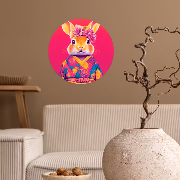 Behangcirkel - Konijn - Bloemen - Kleurrijk - Kimono — 2