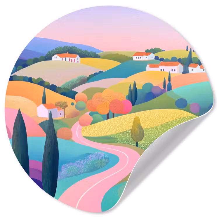 Behangcirkel - Landschap - Paars - Pastel - Huizen — 1