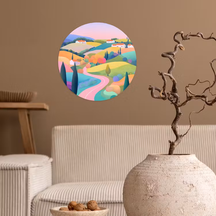 Behangcirkel - Landschap - Paars - Pastel - Huizen — 2